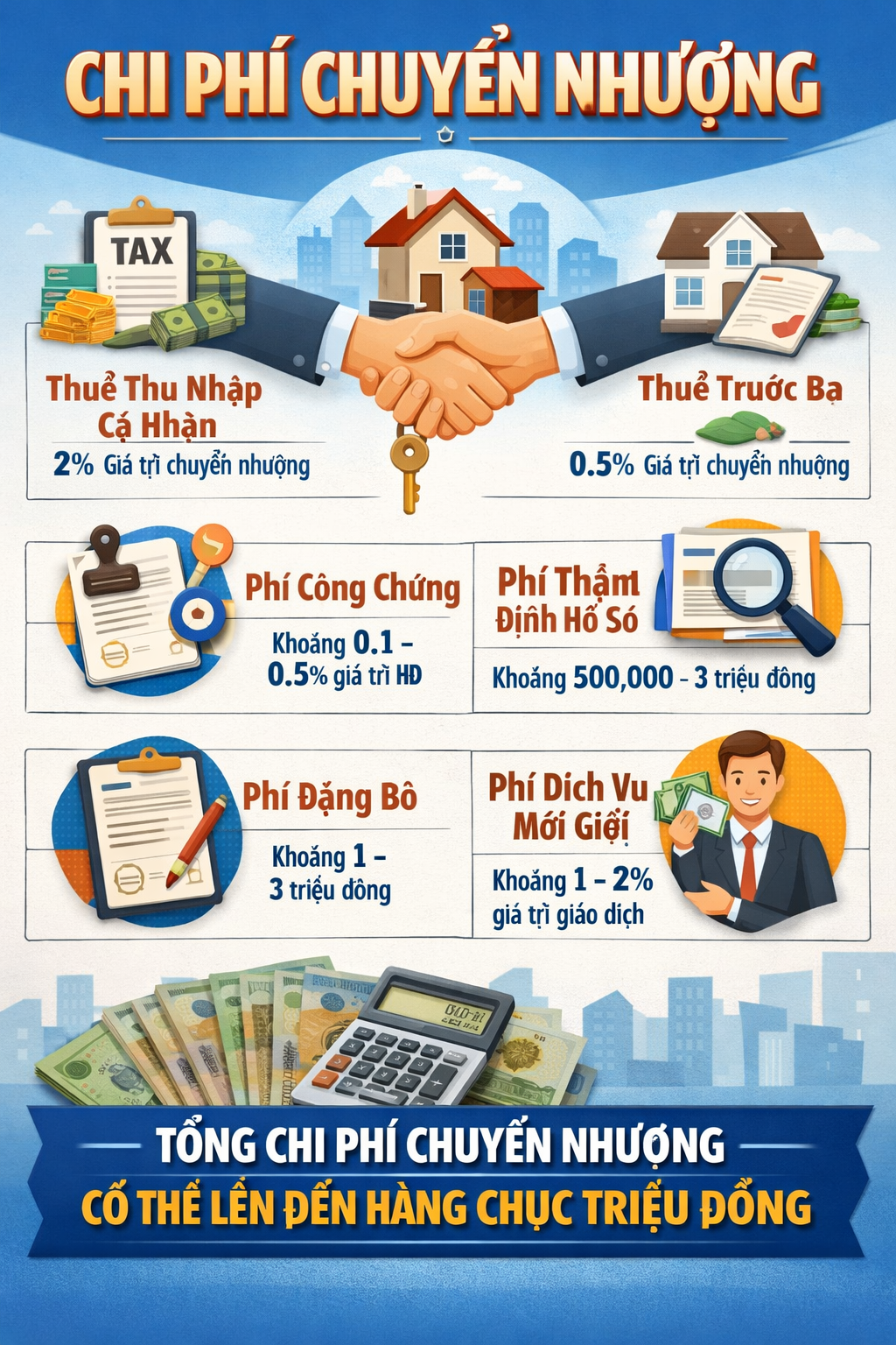 Phí chuyển nhượng quyền sử dụng đất 2025 mới nhất? Cách tính thuế chuyển nhượng đất mới nhất hiện nay thế nào?